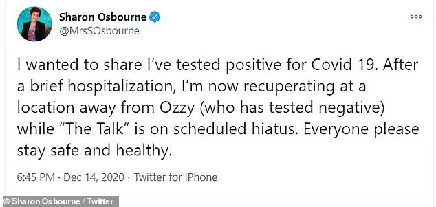 Shocking announcement on Twitter: Her comments came nearly 10 days after she revealed that she had tested positive for the Coronavirus, and that she was recovering from her husband.