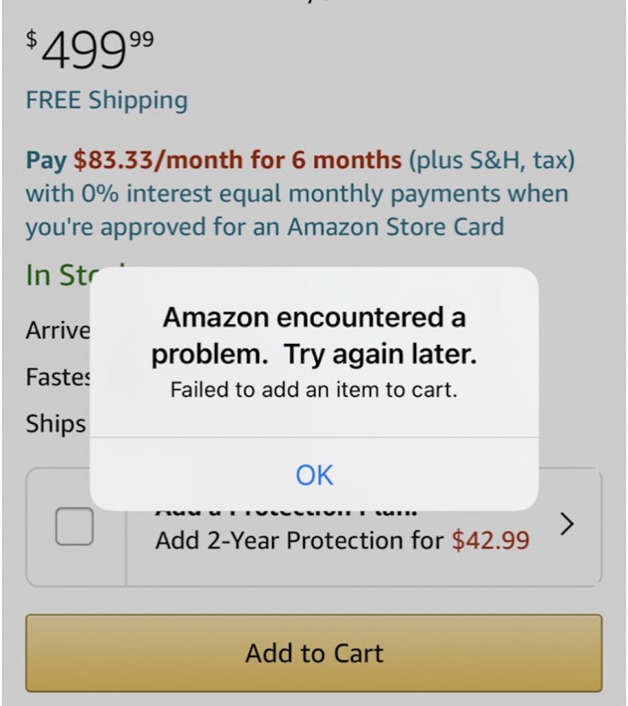 US error message for PS5 Amazon