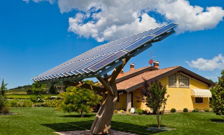 House with Photovoltaic System Tree