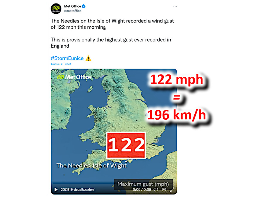 A storm with a speed of 196 km / h.  England's strongest hit (Source: Met Office)