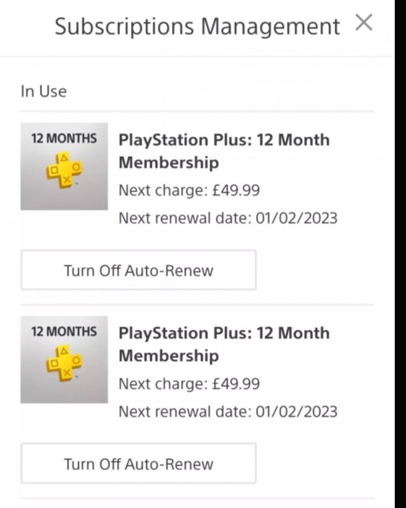 Screenshot of a summary of active subscriptions posted by a user, with PlayStation Now it's another Plus