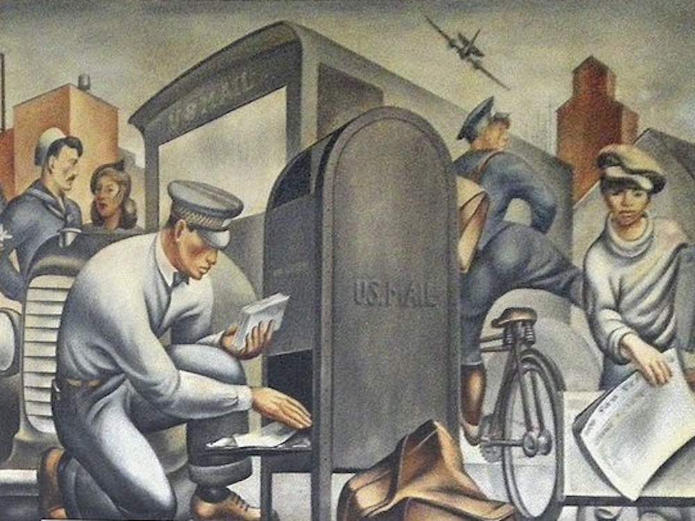 A Business Progress Administration (WPA) mural created in 1935 (detail)