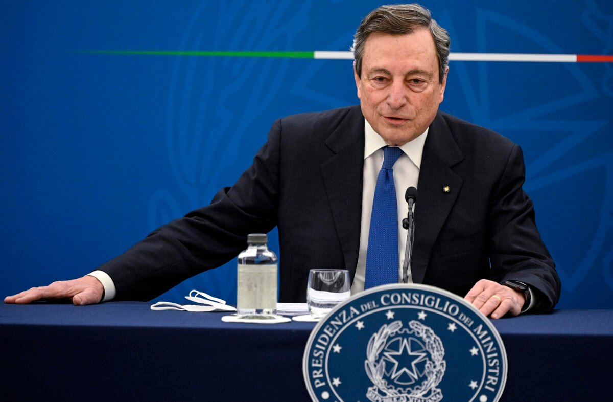 Italian Prime Minister Draghi attends a press conference