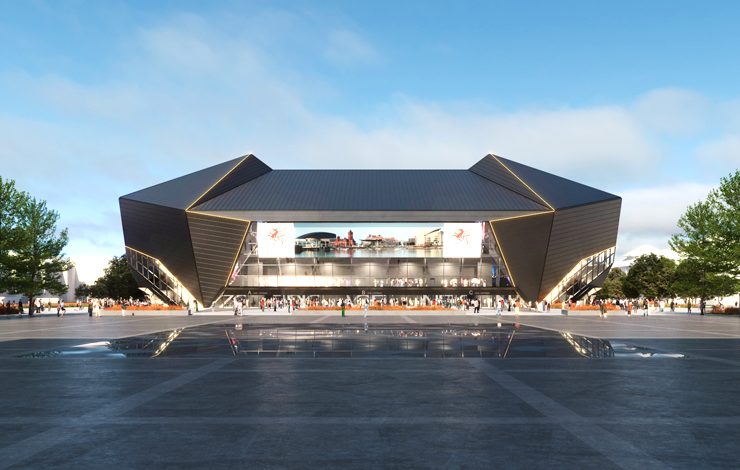 In Cardiff and Gateshead, the stadium is signed by HOK - Sport & Impianti