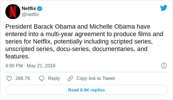 Tweet on Netflix Obama