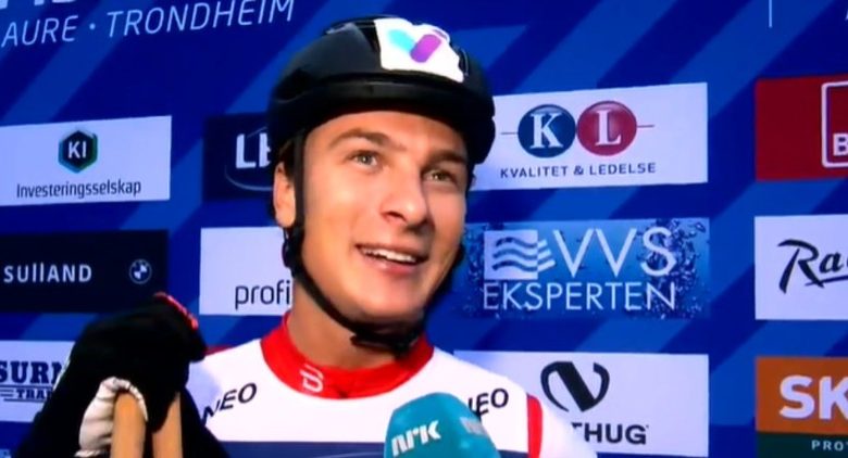 Max Novak sorridente dopo la vittoria (screen da diretta FB pagina ufficiale Toppidrettsveka)