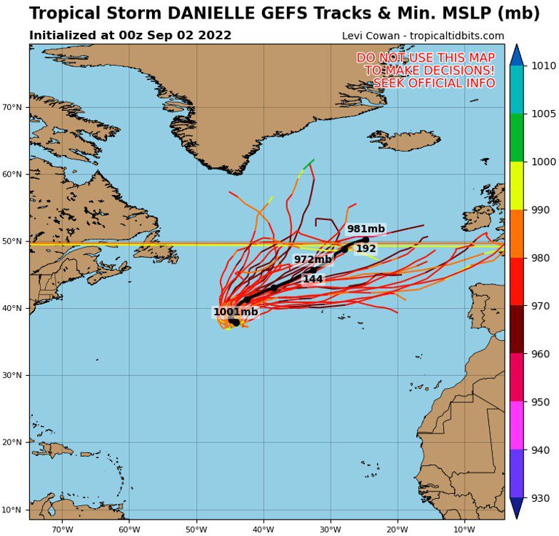 Possible paths of Hurricane Daniel