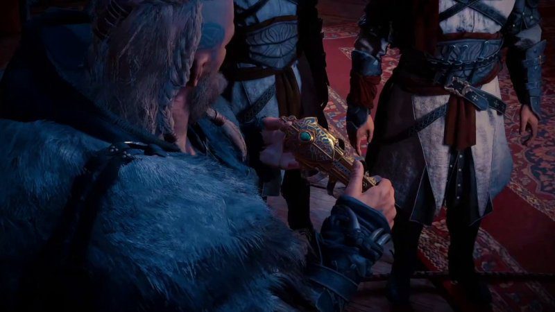 The Hidden Blade Basim given to Ivor in Assassin's Creed Valhalla