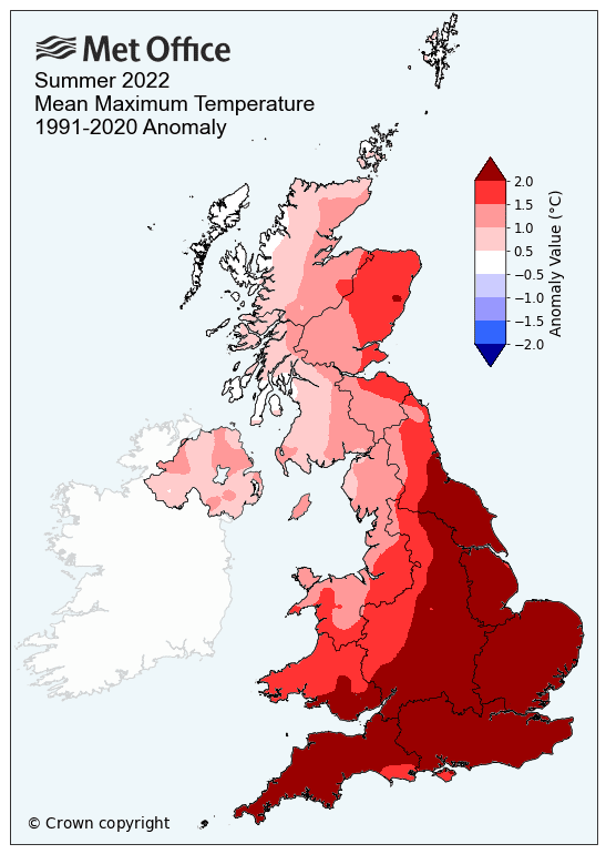 Temperature anomalies in UK summer 2022