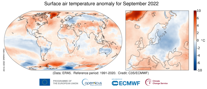 Copernicus, September 2022, the fourth hottest place ever - Terra & Poli