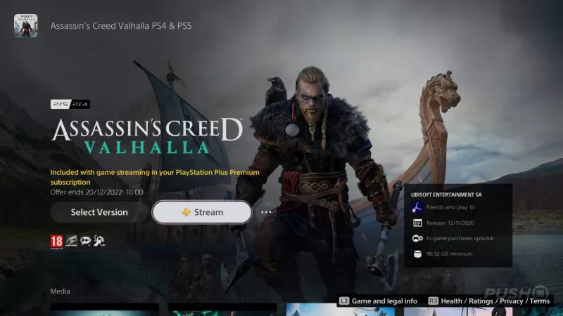 Assassin's Creed Valhalla: PlayStation Store screenshot indicating the exit from the Plus catalog