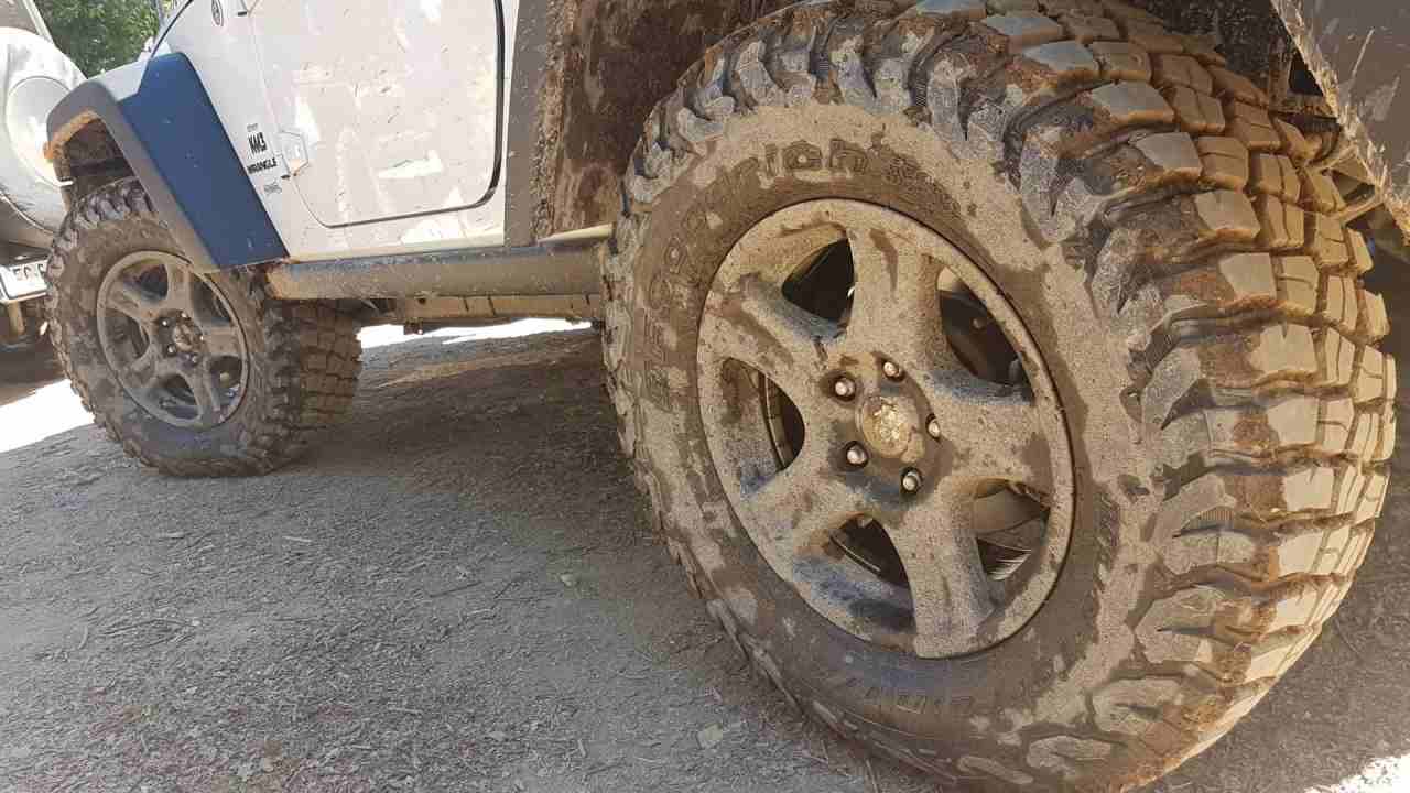 Muddy wheels.